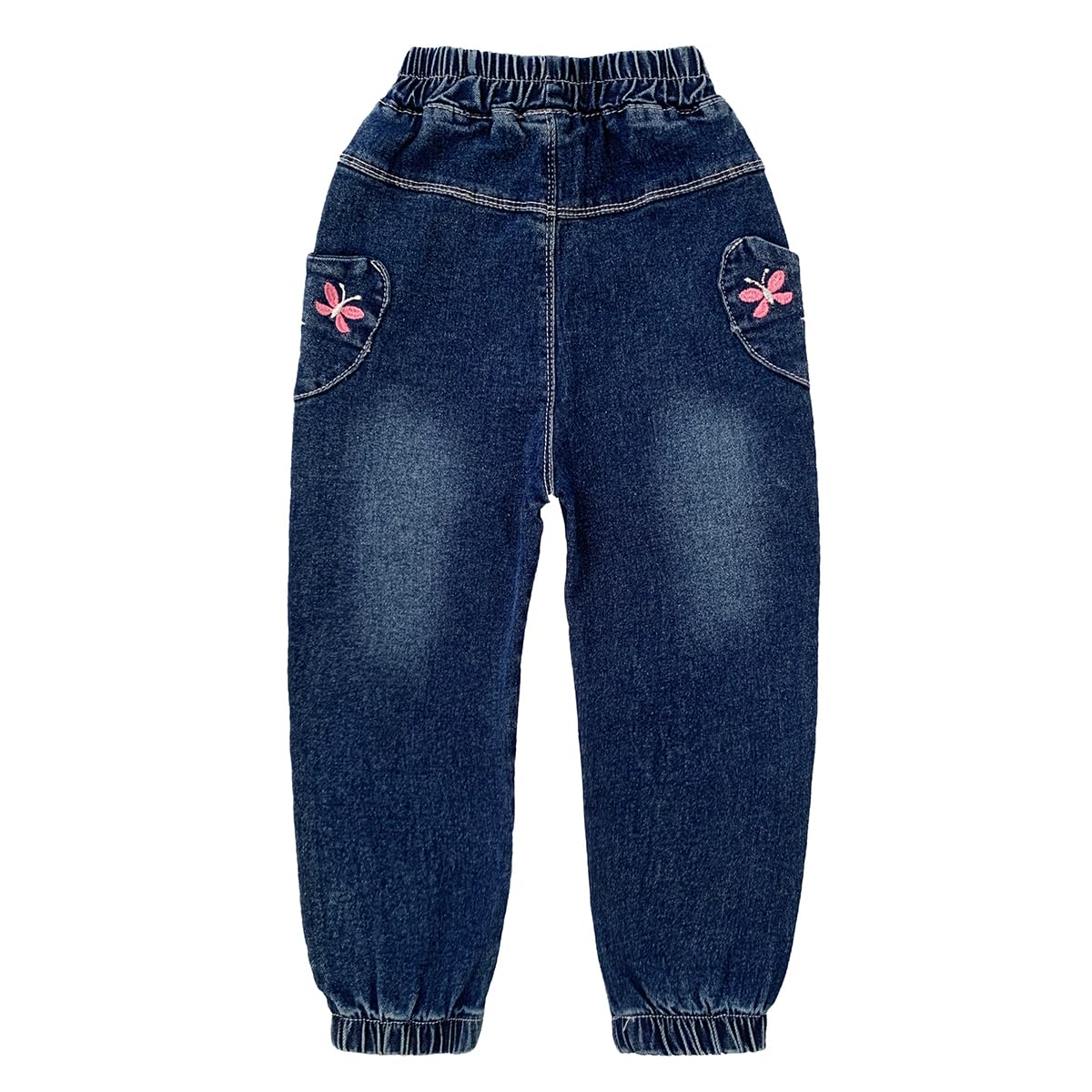 Jean Jogger Niña | Azul Medio • Bordado Mariposas y Flores