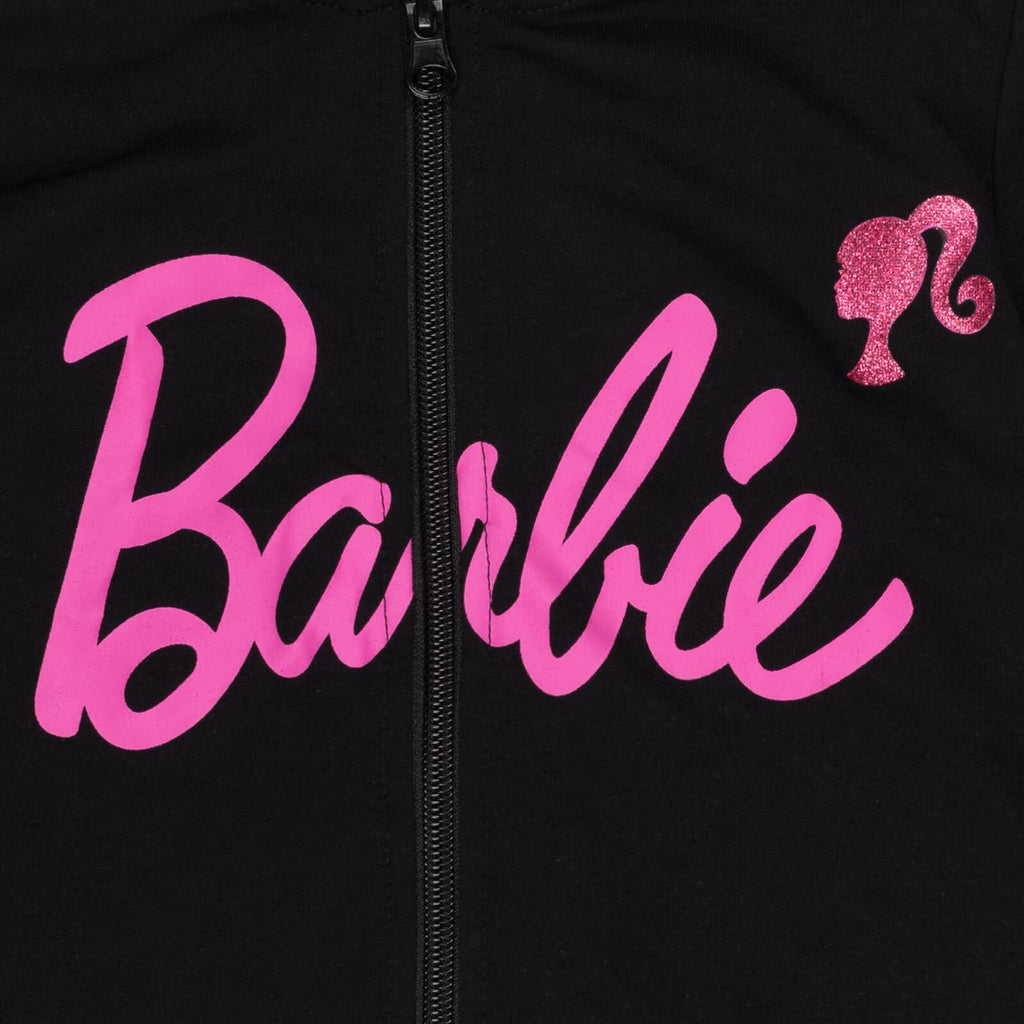 Sudadera con Capucha y Cremallera Barbie Oficial | Negro + Logo Fucsia + 60% Algodón | Niña Minimalista (2T - 16T)