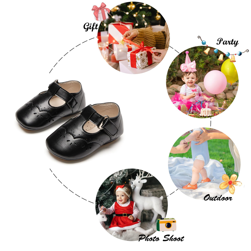 Zapatos de Vestir Antideslizantes de Suela Suave con Velcro para Bebé (Negro) – Félix & Flora