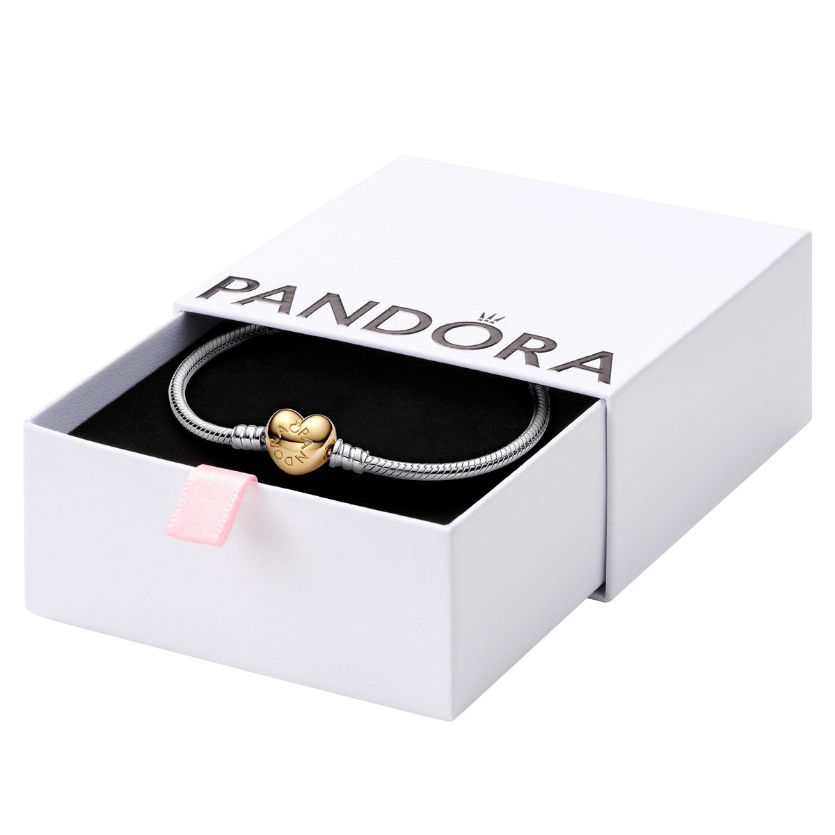 Pulsera Pandora Moments Cadena Serpiente Corazón Bicolor Oro y Plata