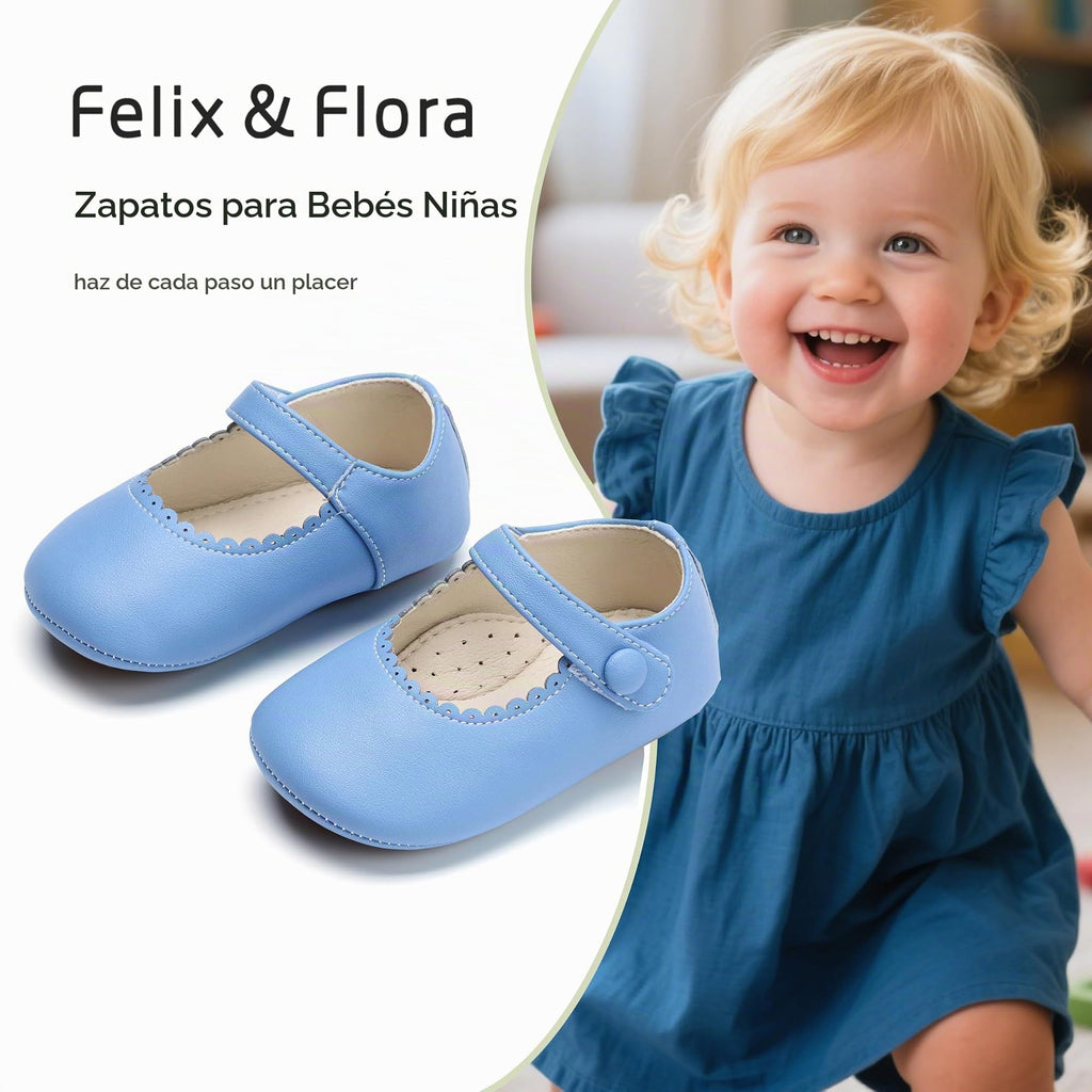 Zapatos de Vestir Antideslizantes de Suela Suave con Velcro para Bebé (Azul Claro) – Félix & Flora