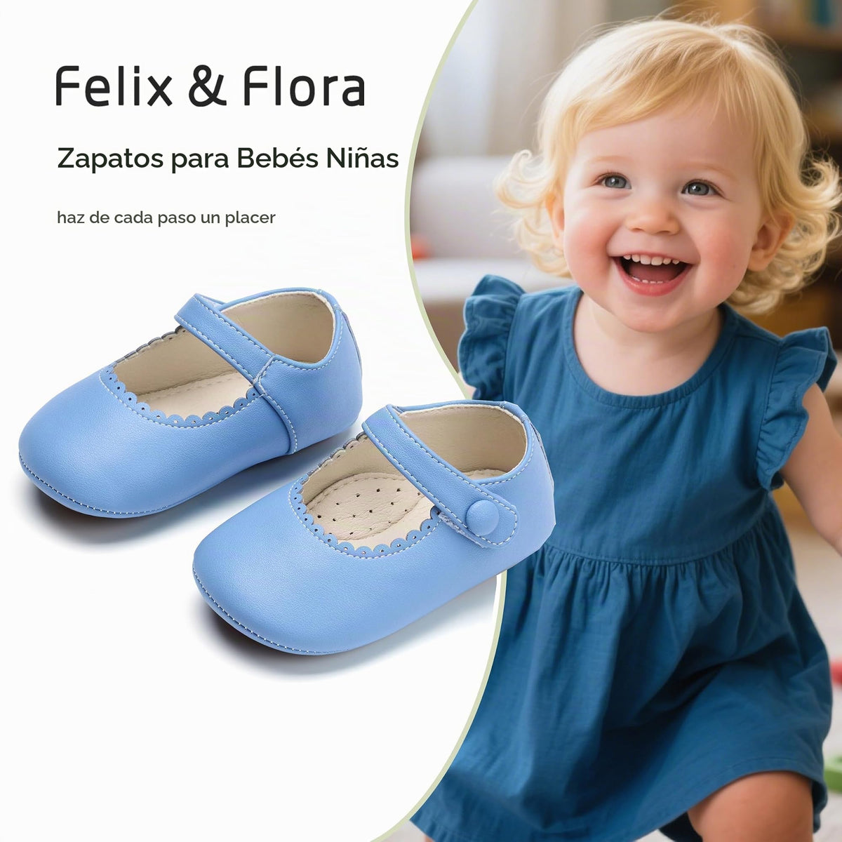 Zapatos de Vestir Antideslizantes de Suela Suave con Velcro para Bebé (Azul Claro) – Félix & Flora