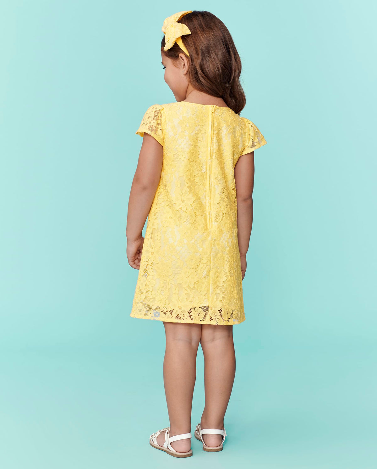 The Children's Place | Vestido Elegante Encaje Amarillo Manga Corta Niña Pequeña