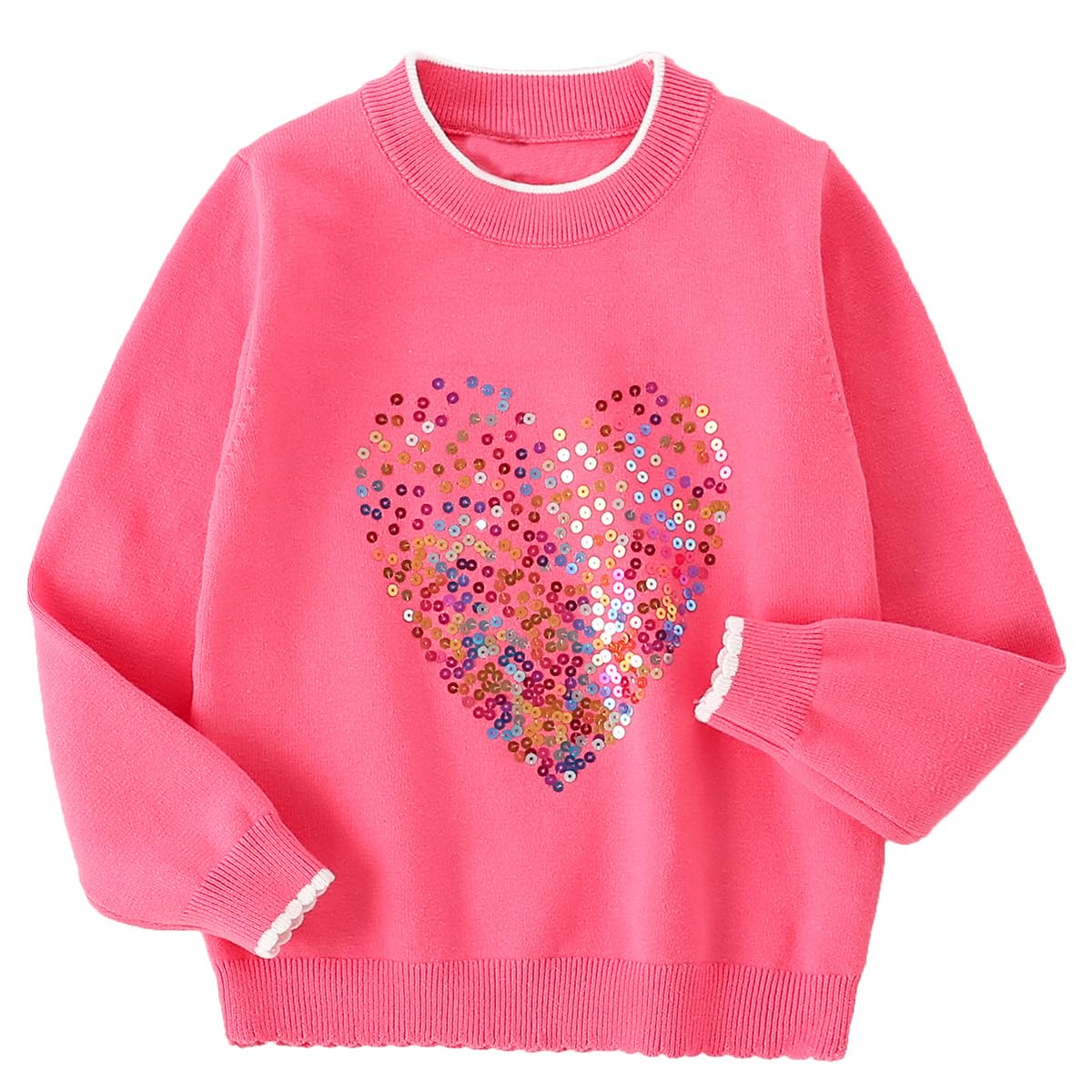 Conjunto 2 Piezas para Niña: Suéter Fucsia con Corazón de Lentejuelas y Jeans con Corazones Bordados