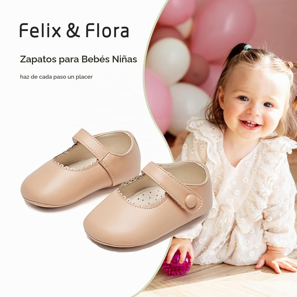 Zapatos de Vestir Antideslizantes de Suela Suave con Velcro para Bebé (Nude) – Félix & Flora
