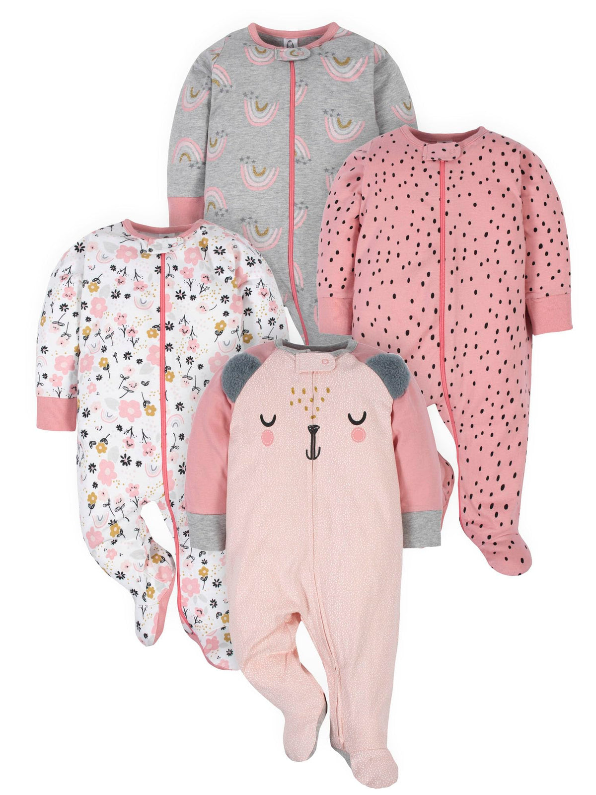 Gerber | Paquete 4 Mamelucos Sleep N' Play para Bebé Niña