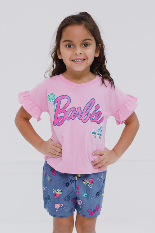 Conjunto Barbie para Niña – Camiseta Peplum y Shorts de Sarga