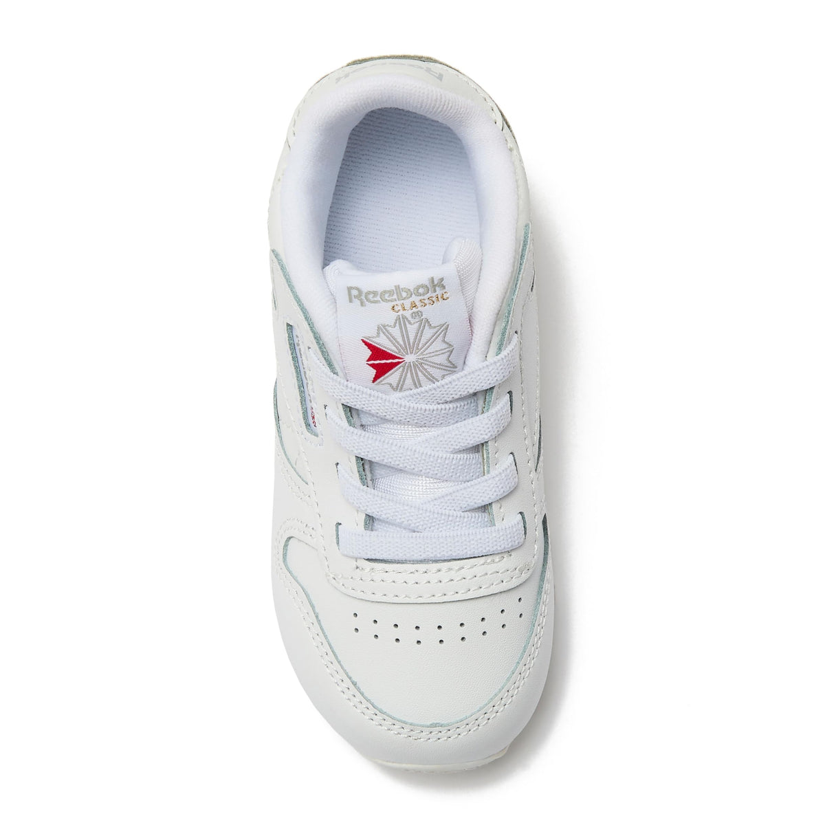 Reebok  -Tenis Casuales de Piel Reebok Classic Leather con Cordones para Niños (Blanco/Blanco) (Talla 20 - 26)
