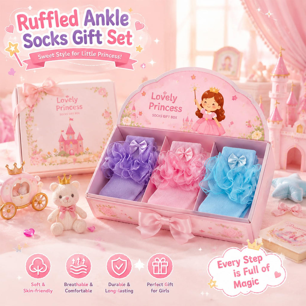 Calcetines Nina Pack 3 Pares Volantes Encaje Tutu Doble Capa Lazo Cinta 3D Pastel Azul Rosa Morado Organza Princesa Pascua Ballet (1 - 10T)