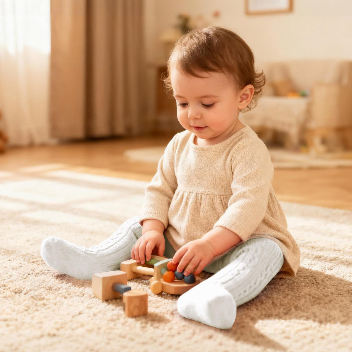 Malla Punto Trenzado Cable Knit American Trends | Sin Costura + Algodón Premium + Blanco Puro | Recién Nacida 0-12 Meses