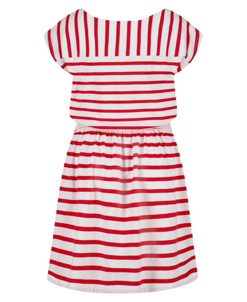 Tommy Hilfiger Vestido Jersey Rayas Niña | Rojo/Blanco • Cuello Barco • Manga Casquillo • Bandera TH • Cintura Elástica