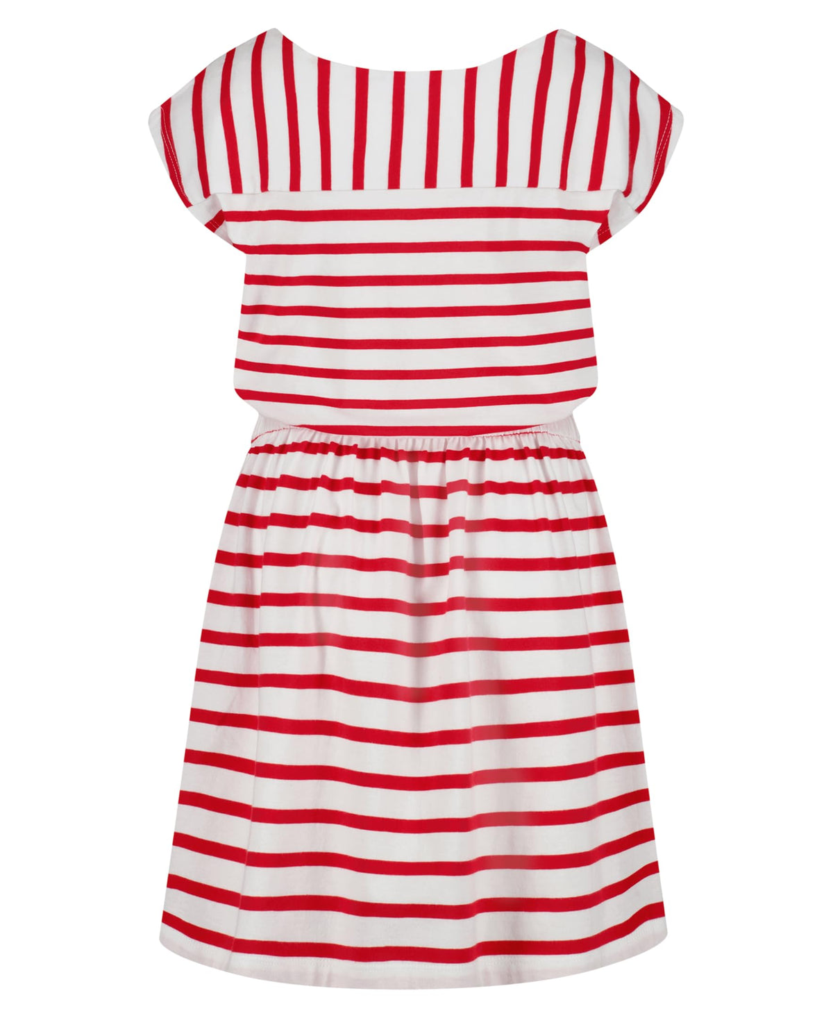 Tommy Hilfiger Vestido Jersey Rayas Niña | Rojo/Blanco • Cuello Barco • Manga Casquillo • Bandera TH • Cintura Elástica
