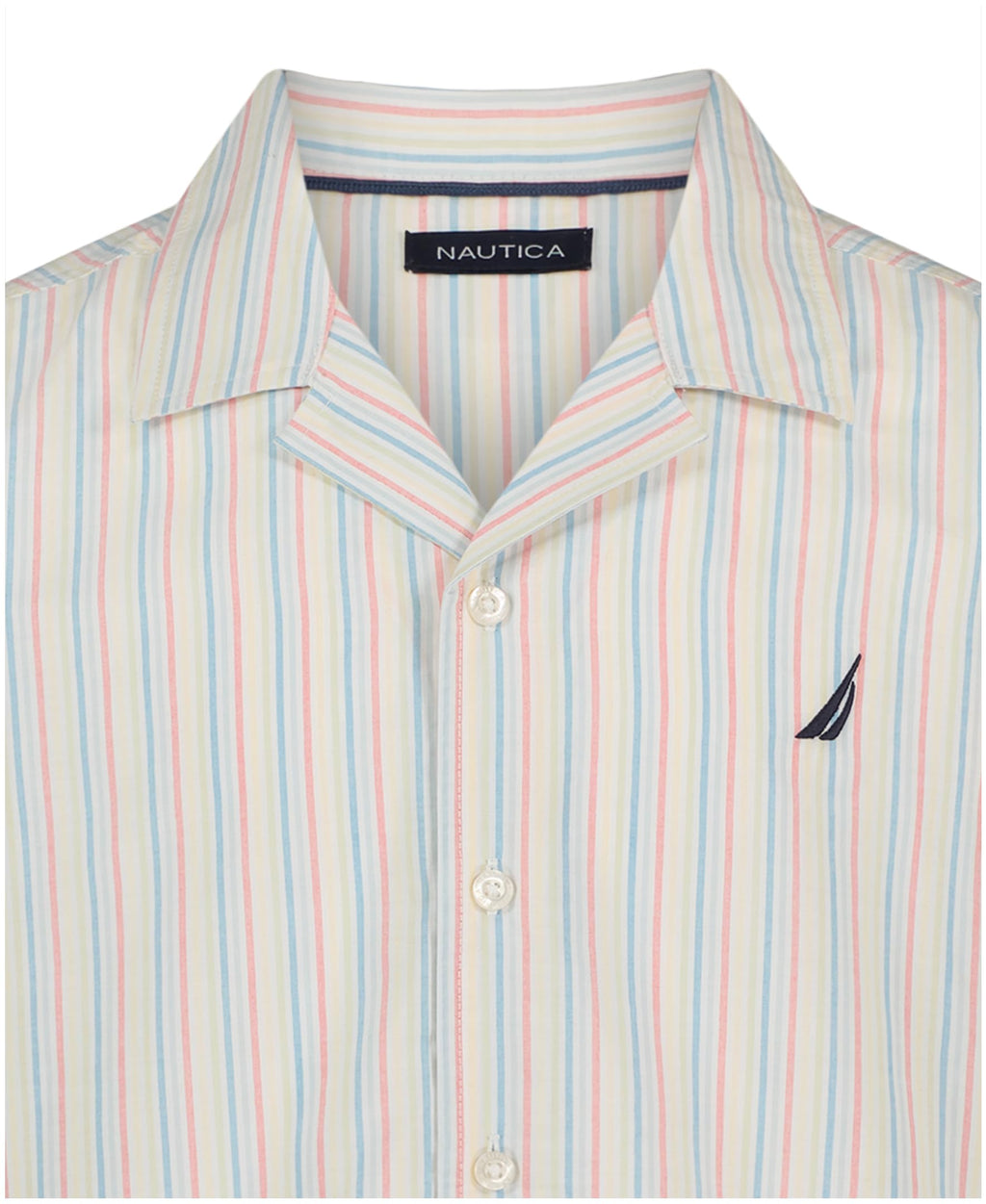 Nautica | Camisa Manga Corta Rayas Finas Resort Blanco Multicolor Niño  (8T - 16T)