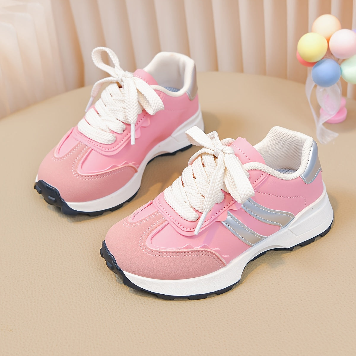 Zapatillas Deportivas Casuales para Niña con Rayas Rosas y Plateadas (Ligeras, Antideslizantes y de Uso Diario) (Talla 26 - 36)