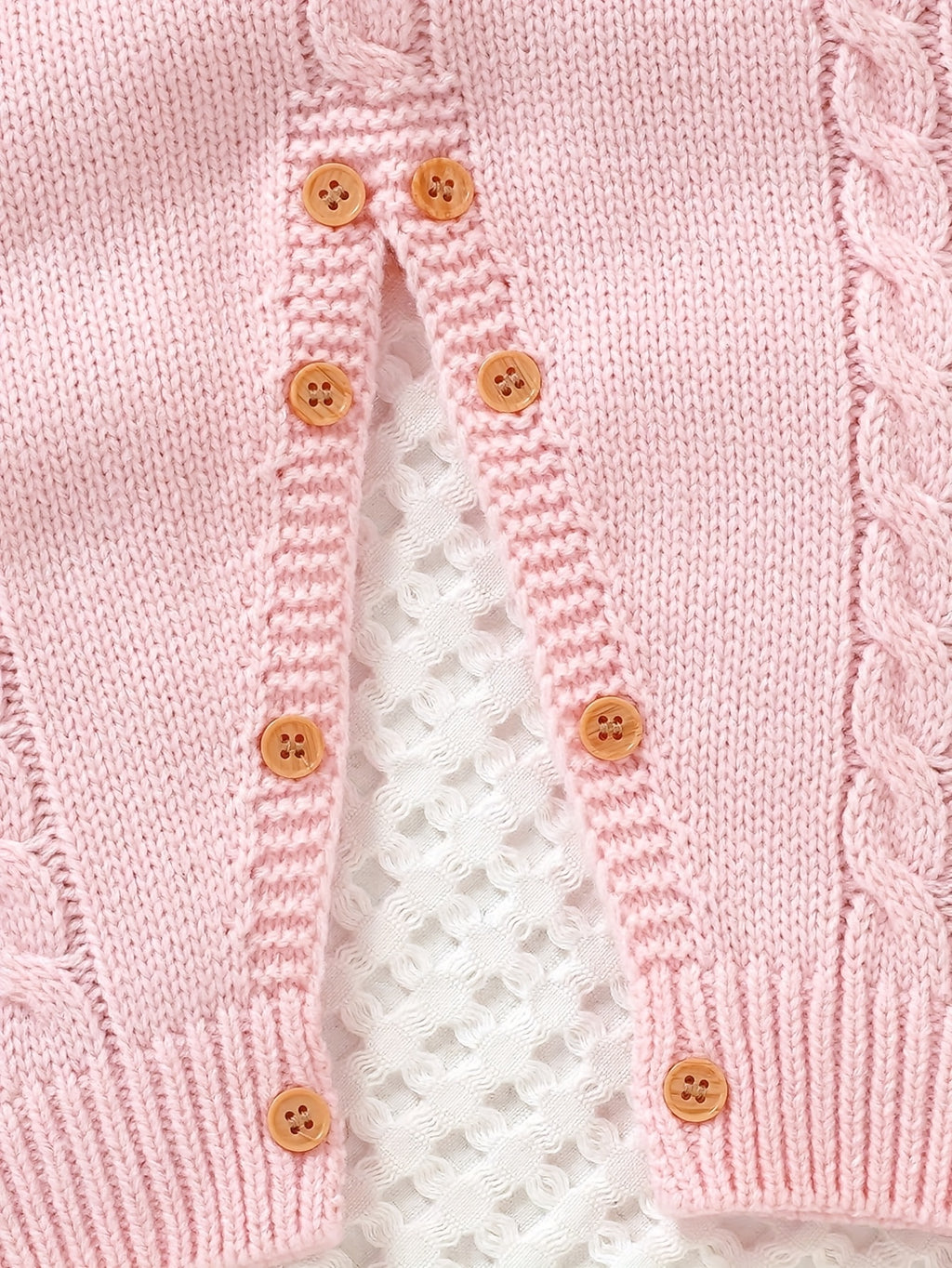 Conjunto de Body Tejido de Punto para Bebé Niña en Color Rosa con Bordado Floral y Volantes (Estilo Dulce para Otoño e Invierno) (1M - 12M)