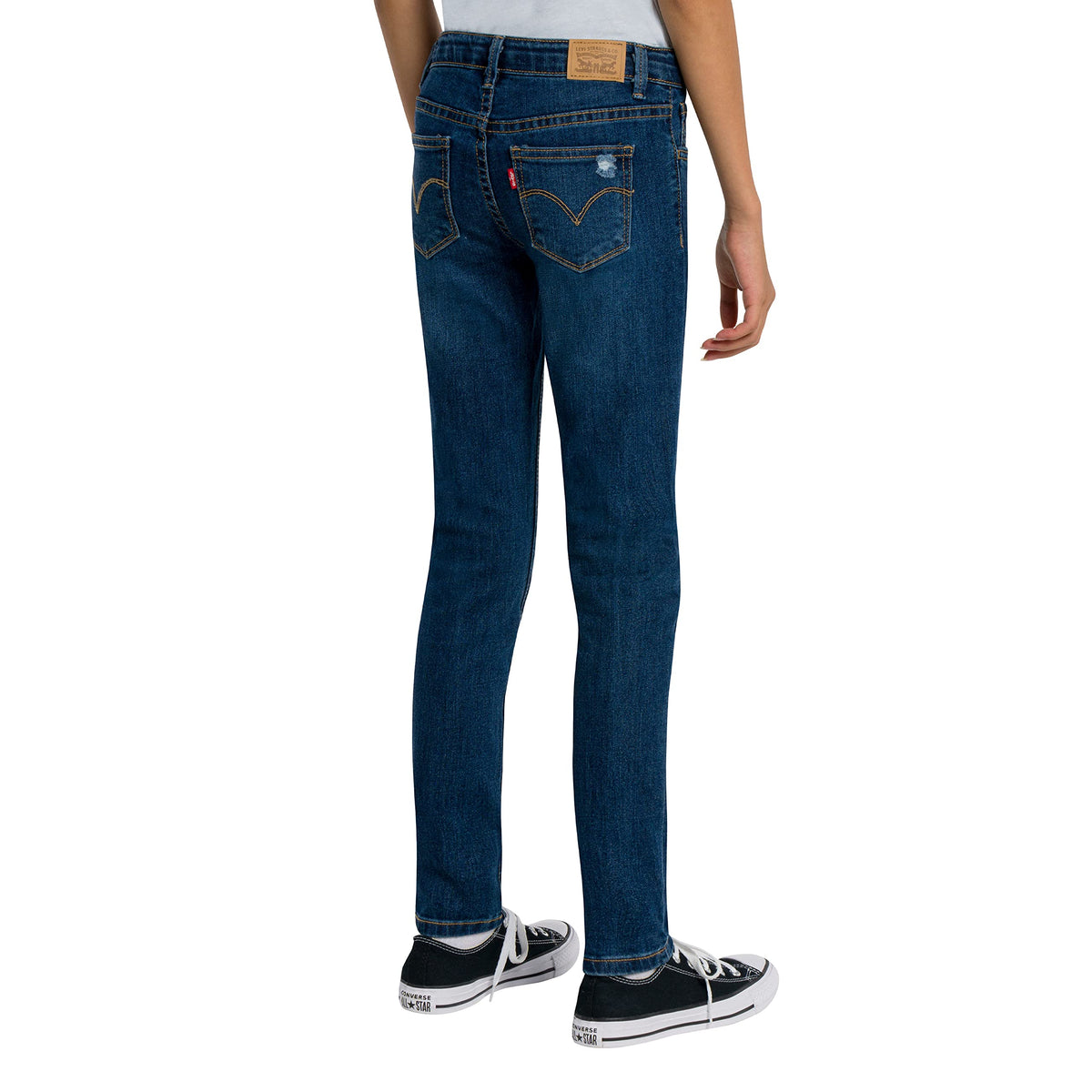 Jean Slim Levi's | Índigo Oscuro + Rotura en Rodilla + Costuras Doradas + Arcuata Icónica | Niña (5T - 16T)