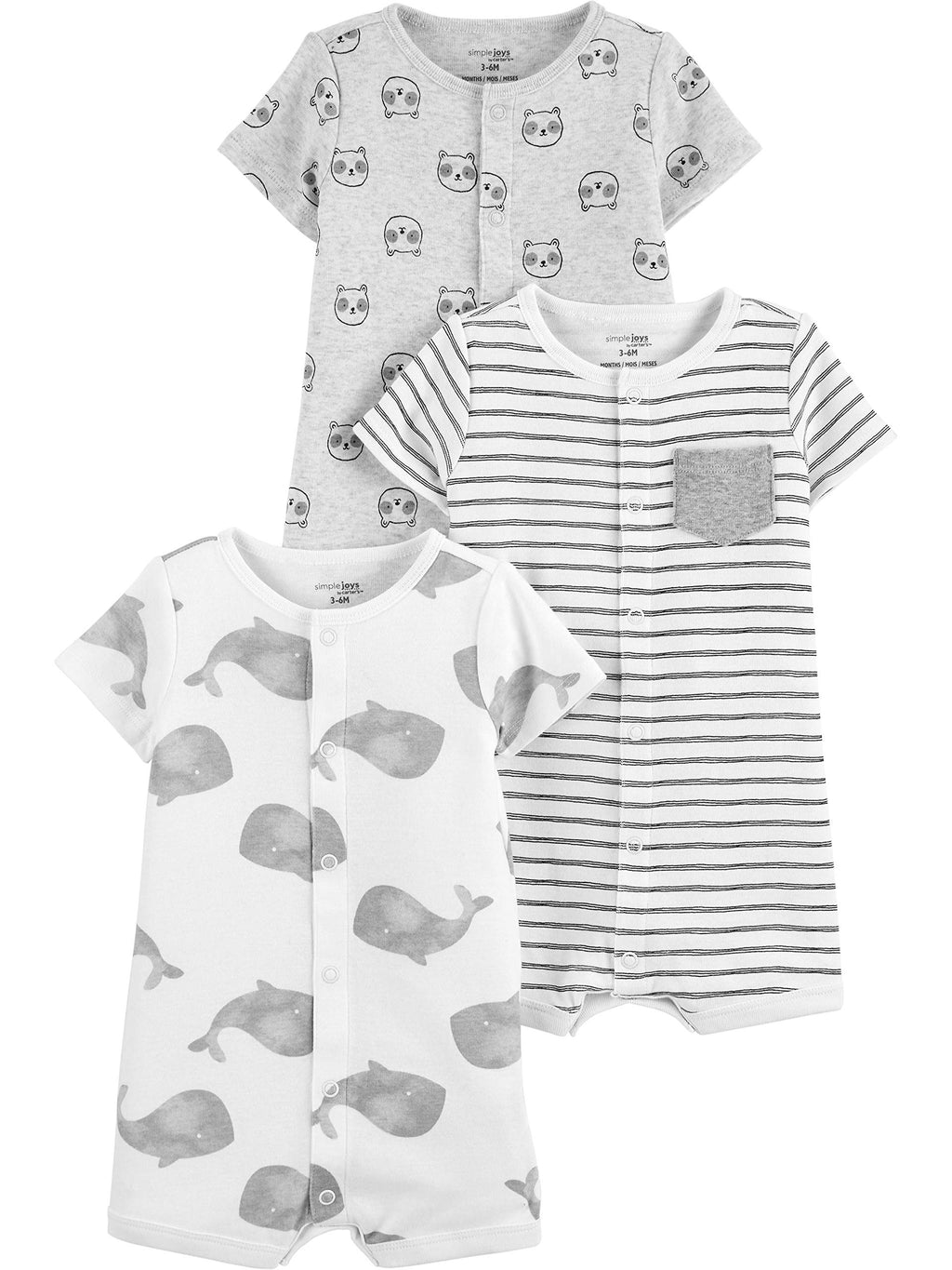 Simple Joys by Carter's | Paquete 3 Rompers con Broches Bebé