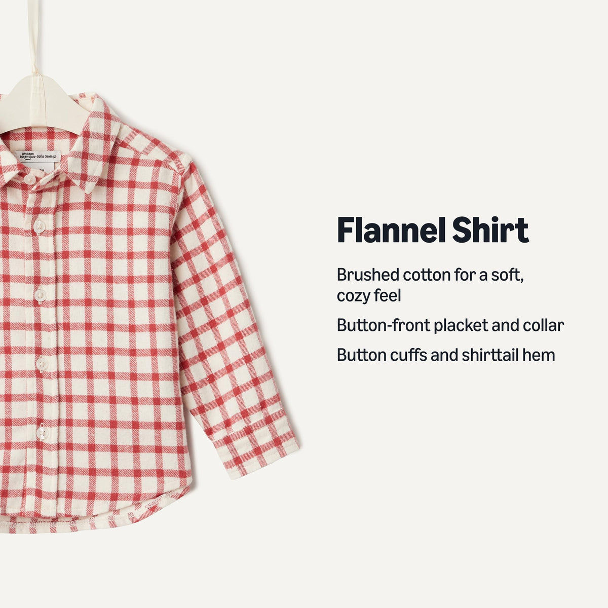 Amazon Essentials x Sofia Grainge Camisa Franela Niño | Cuadros Azul Cielo/Crema • Suave • 100% Algodón (Copia)