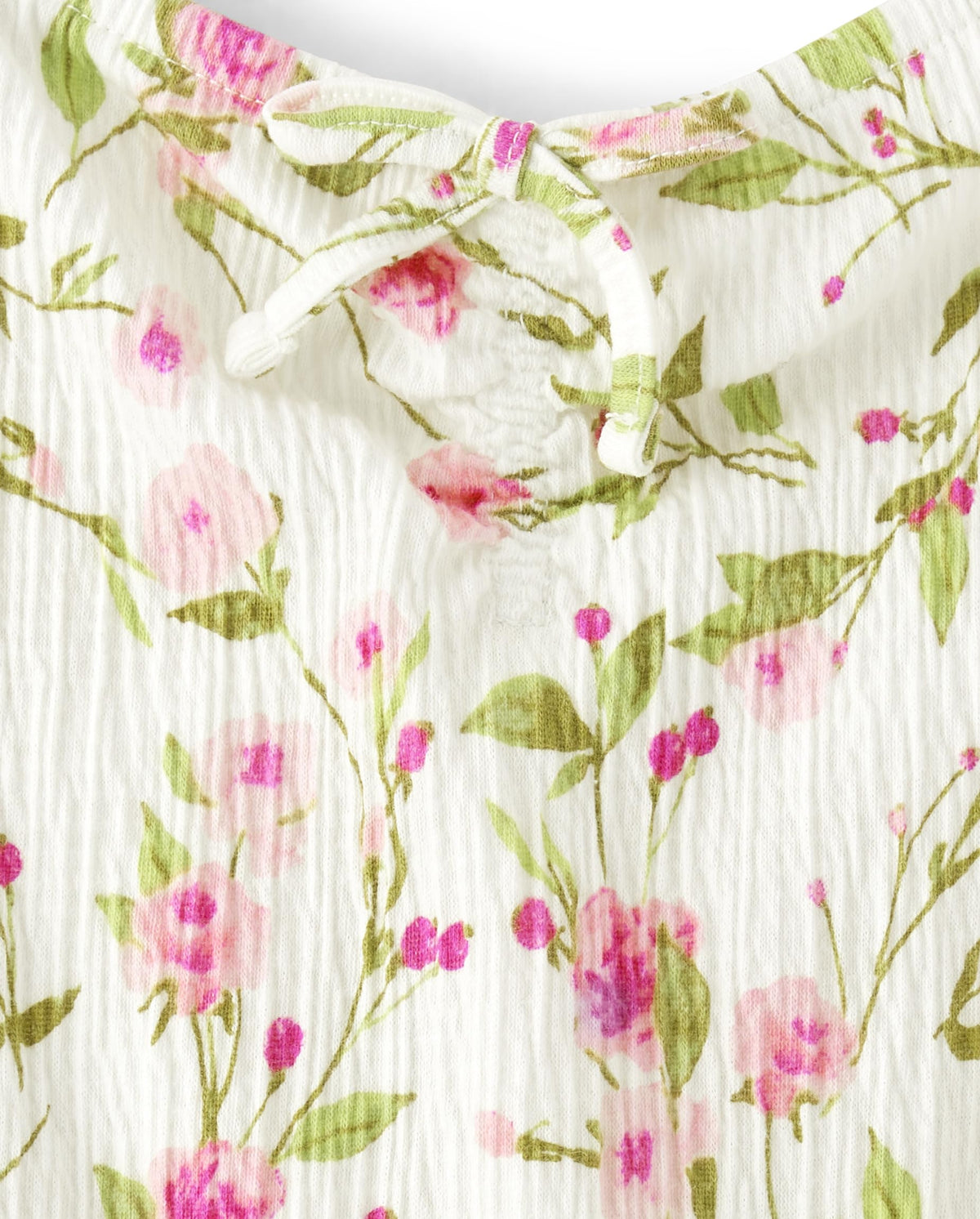 The Children's Place | Top Peplum Fruncido Nina Manga Larga | 58% Algodon 41% Poliester 1% Elastano | Cuello en V con Nudo Twist + Fruncidos | Punos Elasticos | Floral Rosas Peonias + Follaje Verde sobre Blanco Crema | Textura Crinkle (5 - 16T)
