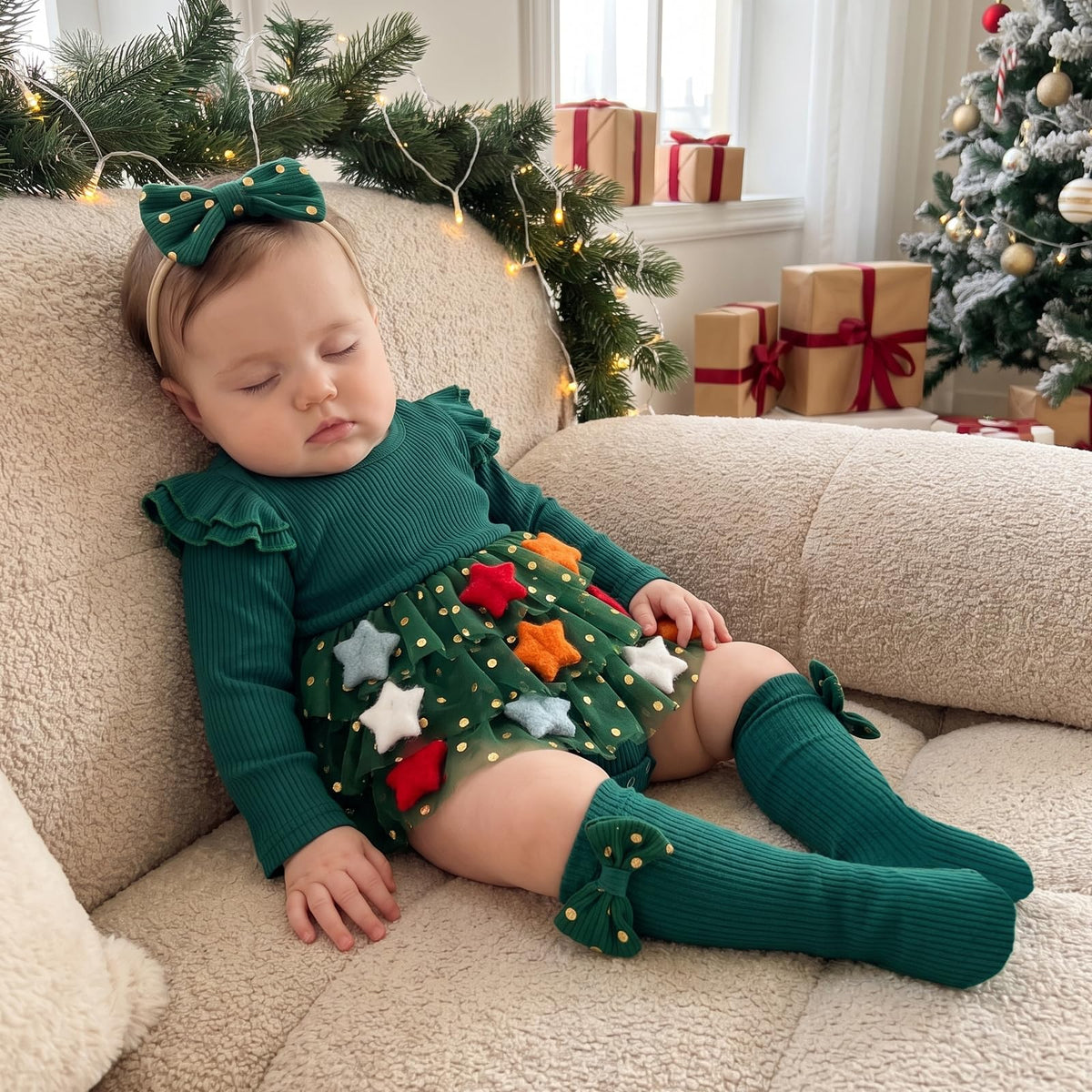 My First Christmas | Mameluco Tutú Estrellas Bebé Niña - Verde