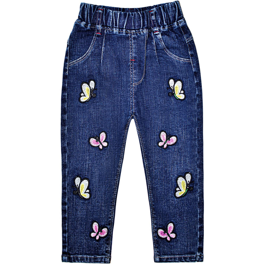 Conjunto 2 Piezas para Niña: Sudadera con Mariposa Floral Acuarela y Jeans con Mariposas Bordadas