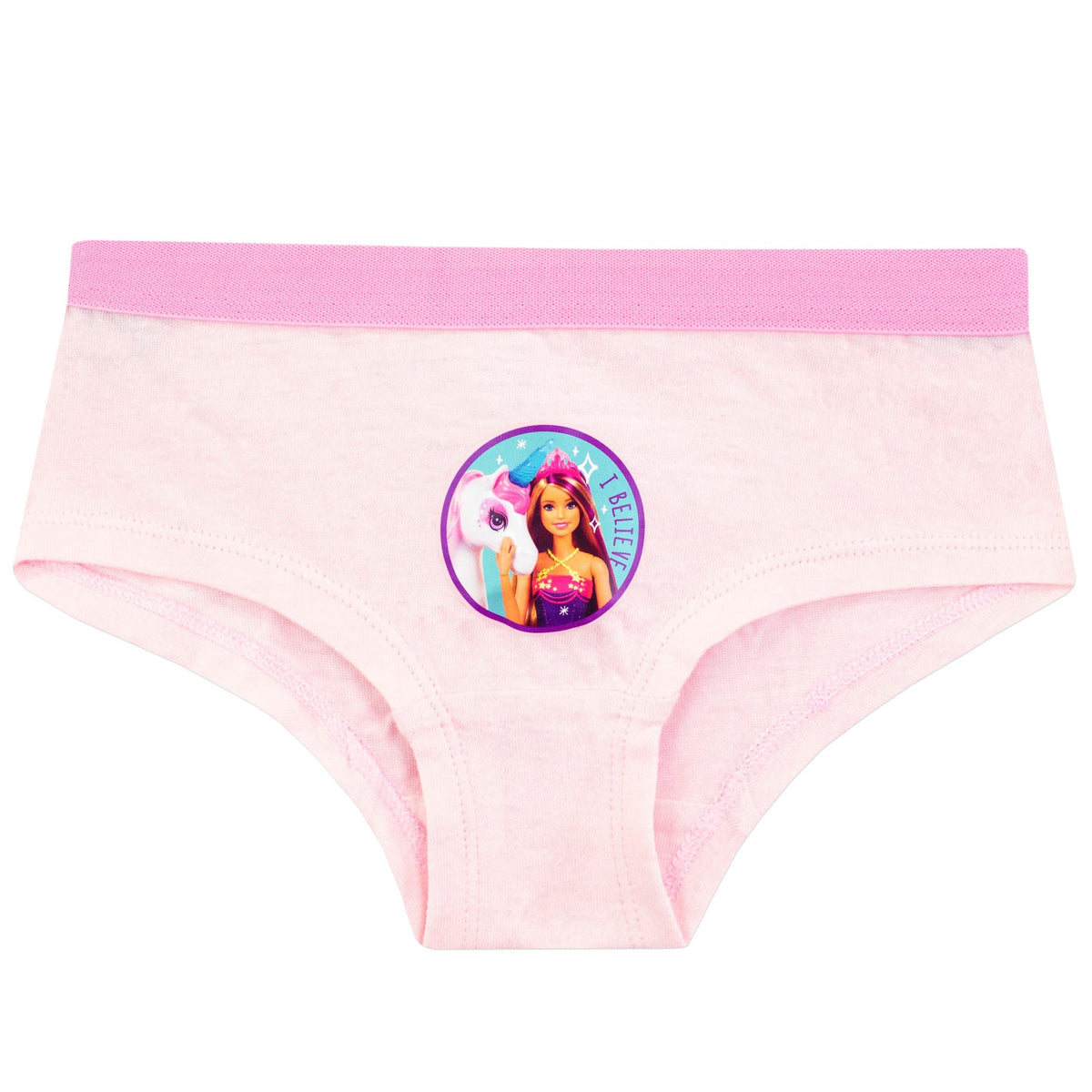 Barbie | Panty Bikini Nina Pack 5 | 100% Algodon | Transpirable | Cintura Elastica | Barbie y Amigas + Estrellas + Logo (7 - 12T)