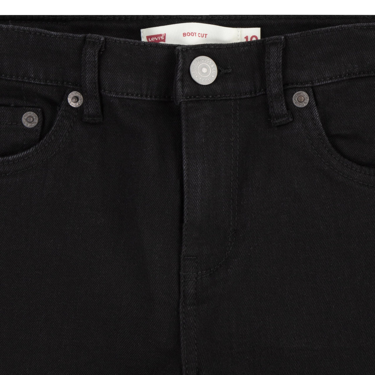 Jean Bootcut Tiro Alto Levi's | Negro Jet Black + Parche Grafito + Cintura Ajustable | Niña (4T - 16T)