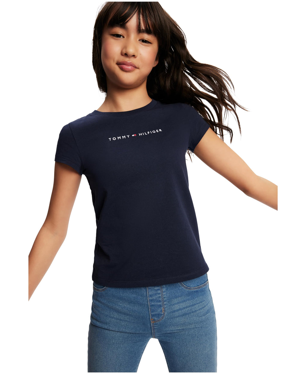 Tommy Hilfiger | Camiseta Manga Corta Logo Clásico Azul Marino Niña (7T - 16T)