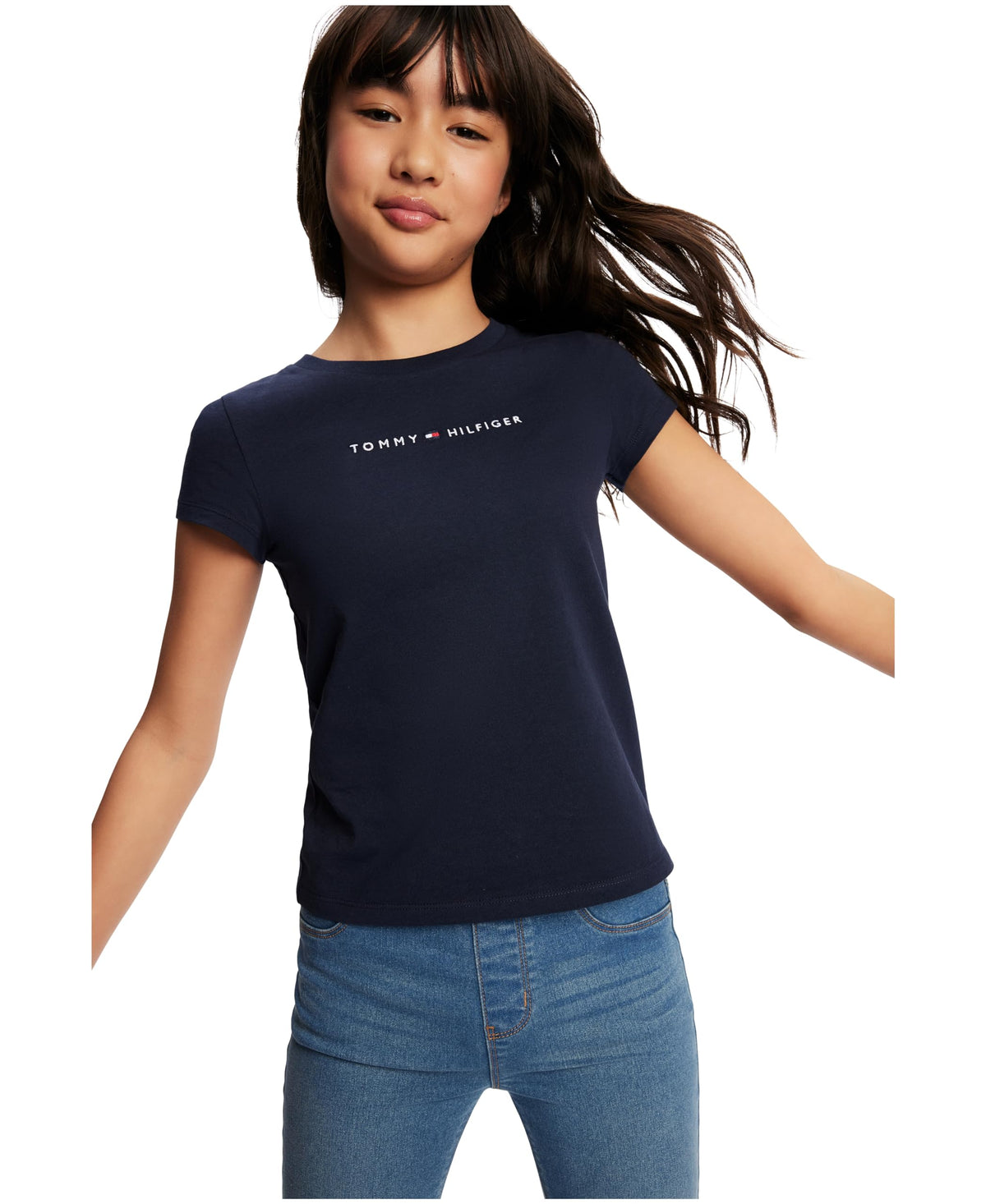 Tommy Hilfiger | Camiseta Manga Corta Logo Clásico Azul Marino Niña (7T - 16T)