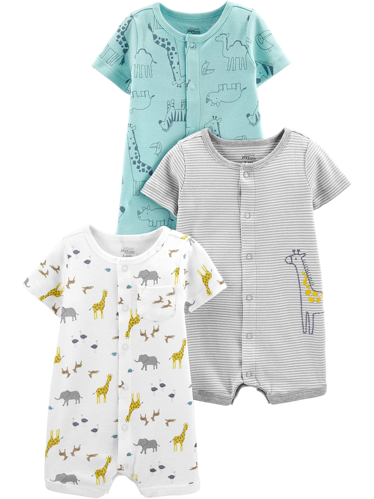 Simple Joys by Carter's | Paquete 3 Rompers con Broches Bebé