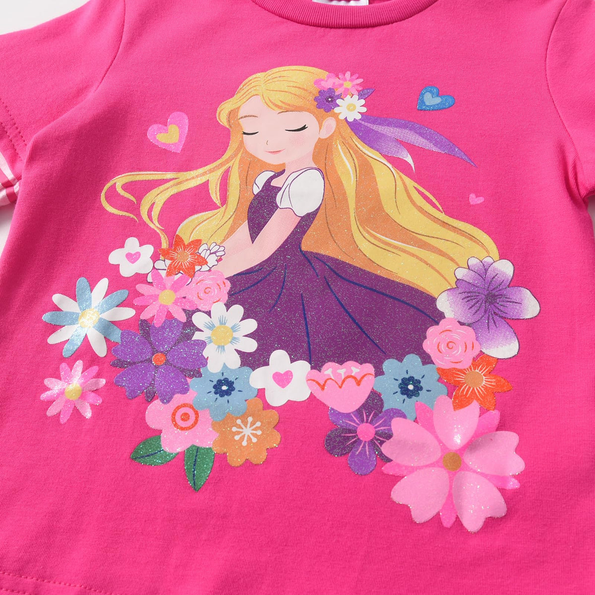 Top de Manga Larga con Princesa Floral para Niñas – Rosa Fucsia a Rayas, Algodón  (2-10 Años )