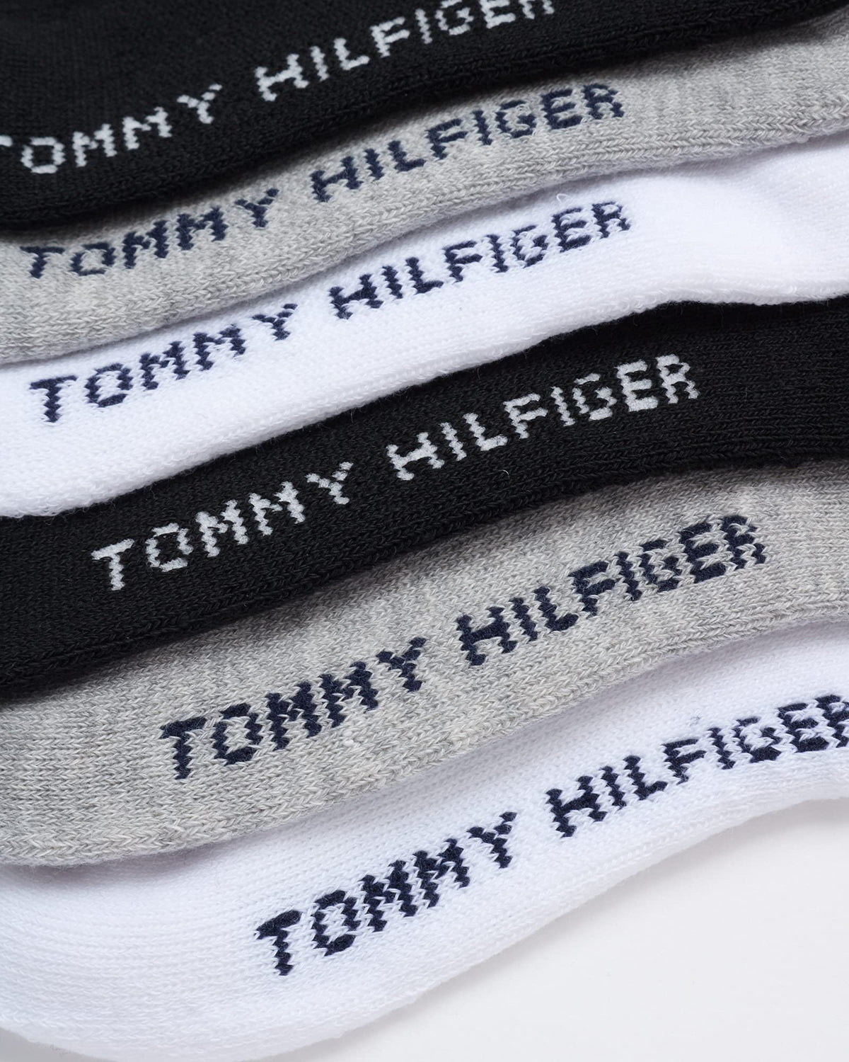 Tommy Hilfiger | Calcetines Niño Unisex Pack 6 Pares Crew Deportivos Surtido Negro Gris Blanco Logo Bandera (4 - 12T)
