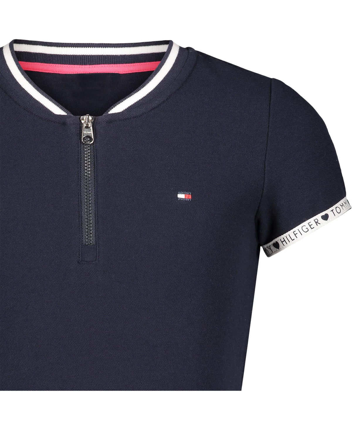 Tommy Hilfiger Vestido Camiseta Niña | Azul Navy + Cinta Logo Cintura • Media Cremallera