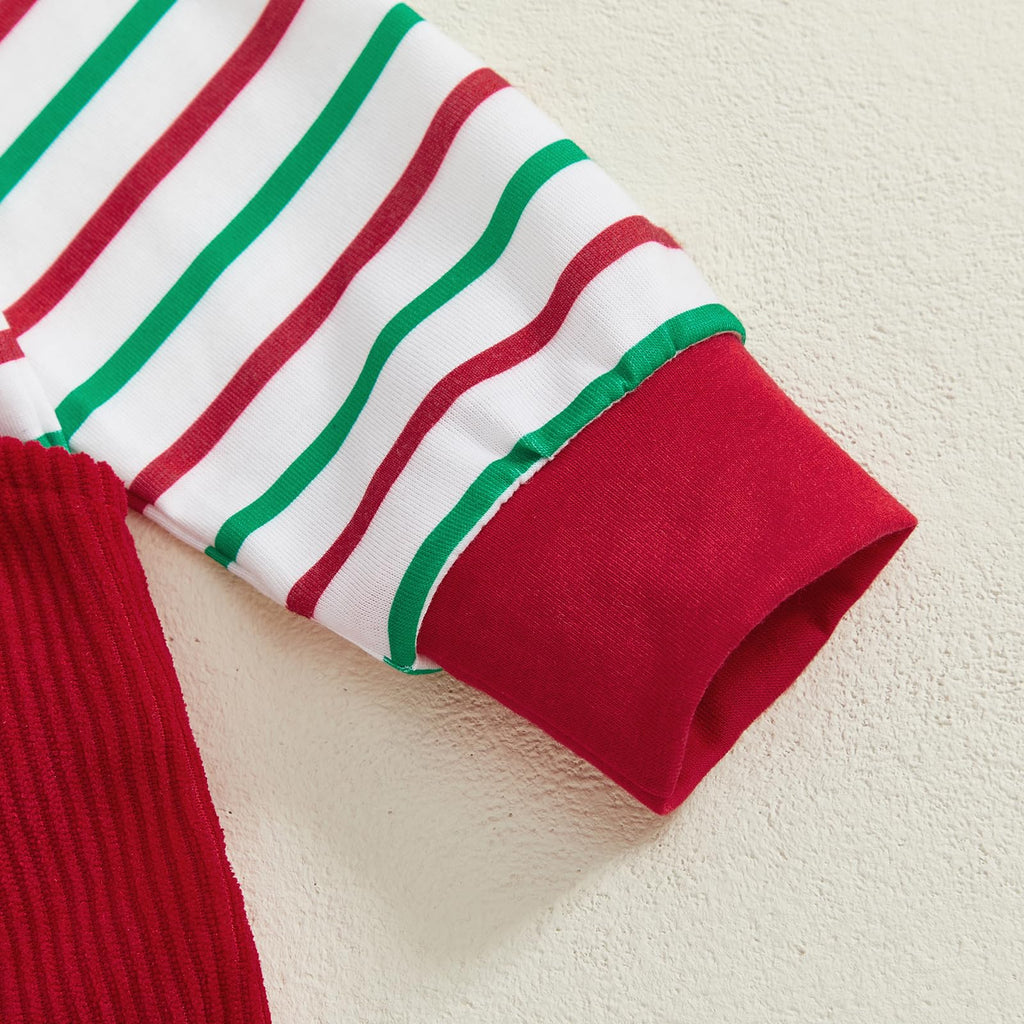Gingerbread Newborn Set | Conjunto 3 Piezas Bebé — Body Rayas + Overol Rojo + Gorro Navideño