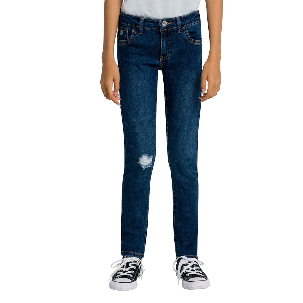 Jean Slim Levi's | Índigo Oscuro + Rotura en Rodilla + Costuras Doradas + Arcuata Icónica | Niña (5T - 16T)