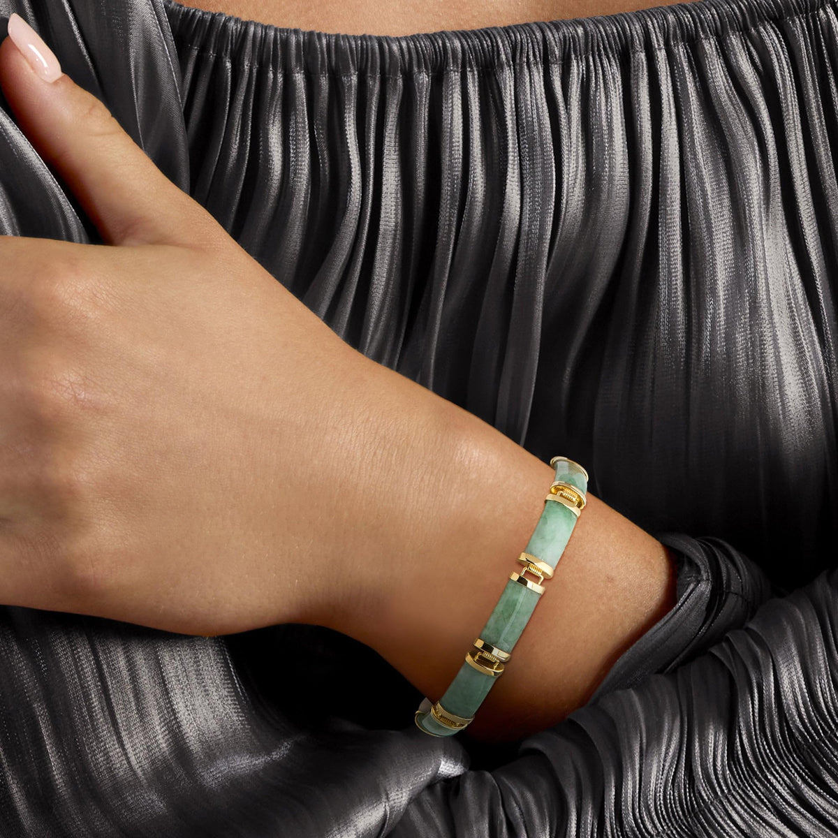 Ross-Simons | Pulsera Jade Buena Fortuna · Oro 18K sobre Plata 925