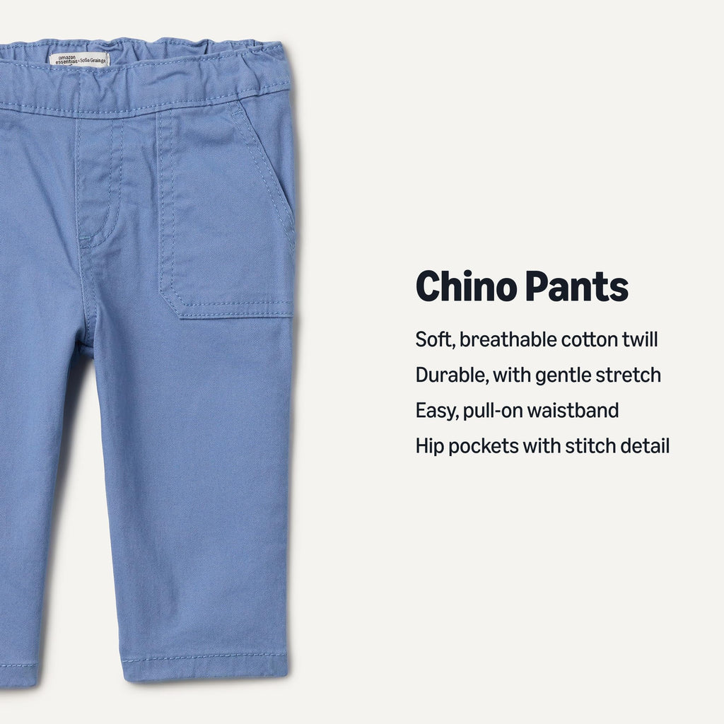 Amazon Essentials x Sofia Grainge Pantalón Chino Bebé/Niño | Azul Acero/Slate • Stretch • Cintura Elástica • Bolsillos