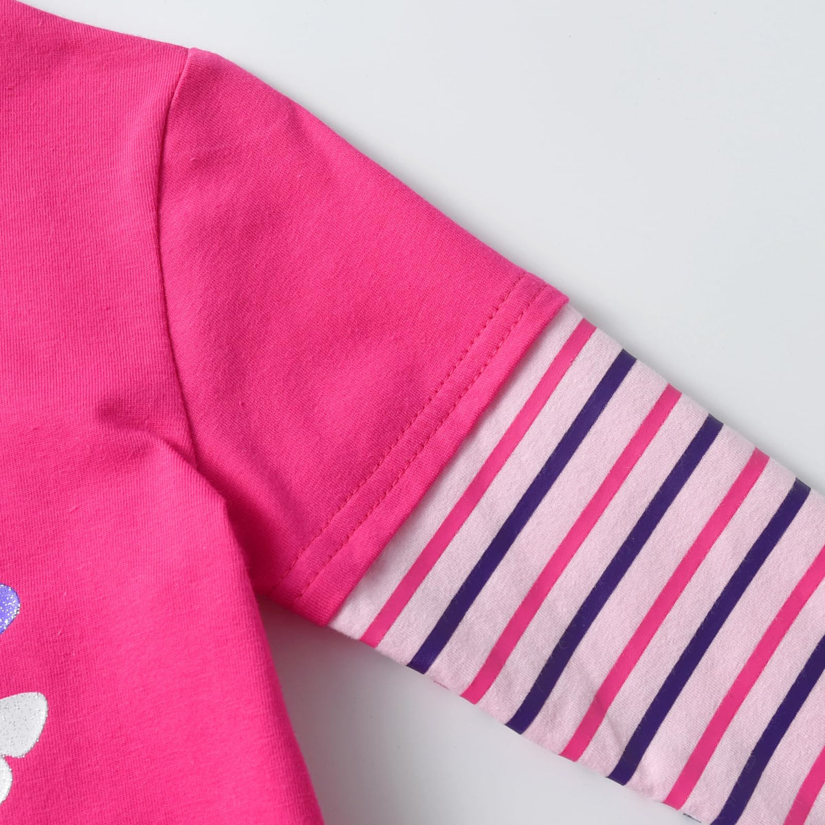 Top de Manga Larga con Niña y Mariposas para Niñas – Rosa Fucsia a Rayas Morado y Rosa, Algodón (2-12 Años)