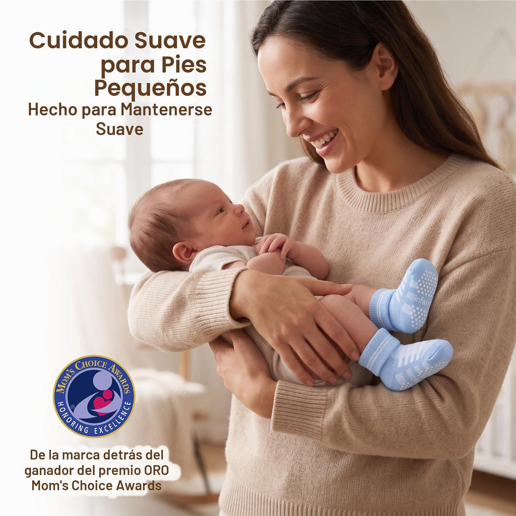 infancie | Calcetines Bebé Niño Pack 6 Algodón Orgánico GOTS Antideslizante Estampados Azul Gris 0-6 Meses