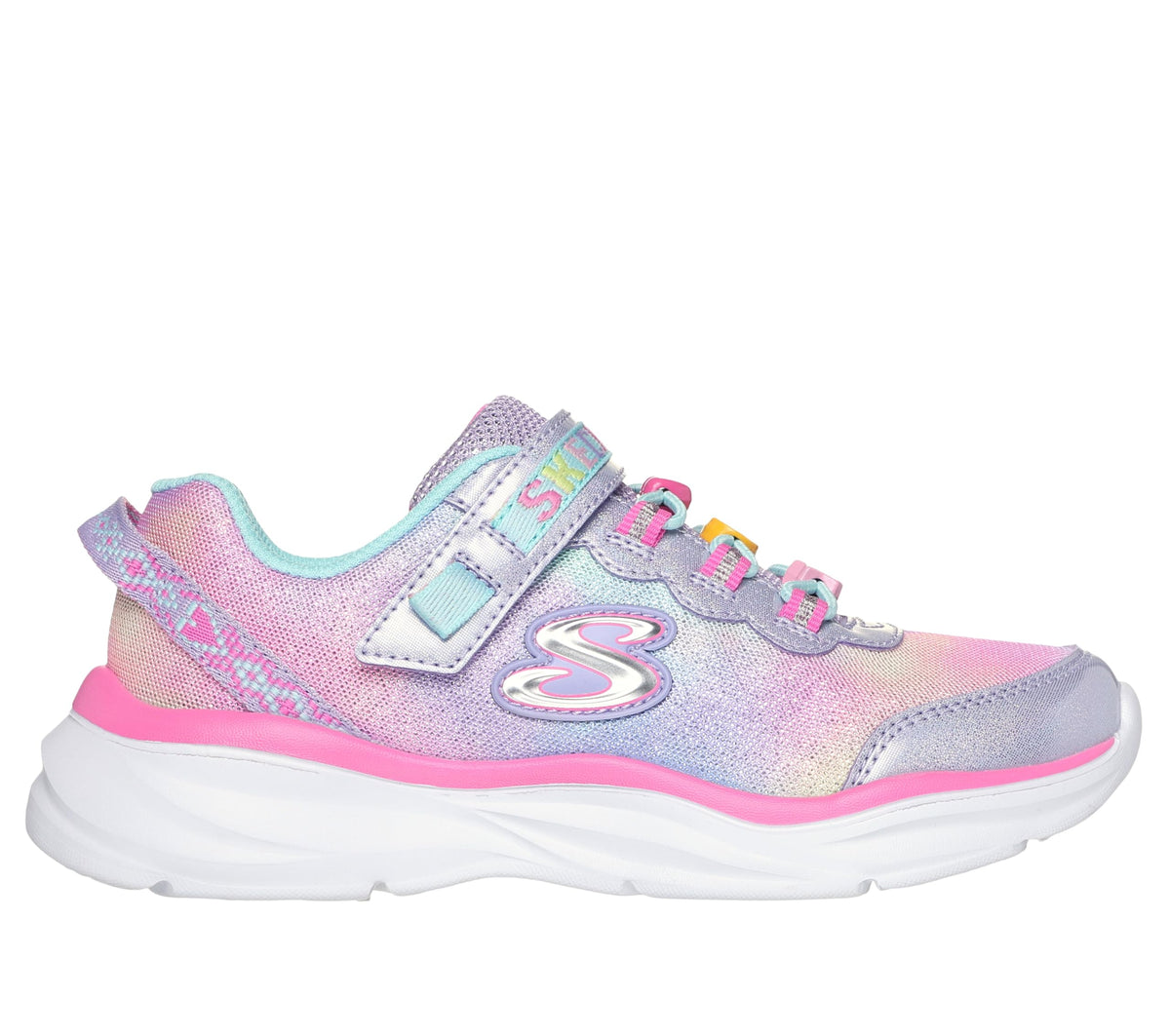 Skechers - Tenis Deportivos con Dijes Decorativos, Cierre Adaptable y Lavables para Niña (Lavanda/Multicolor) (Talla 27 - 36)