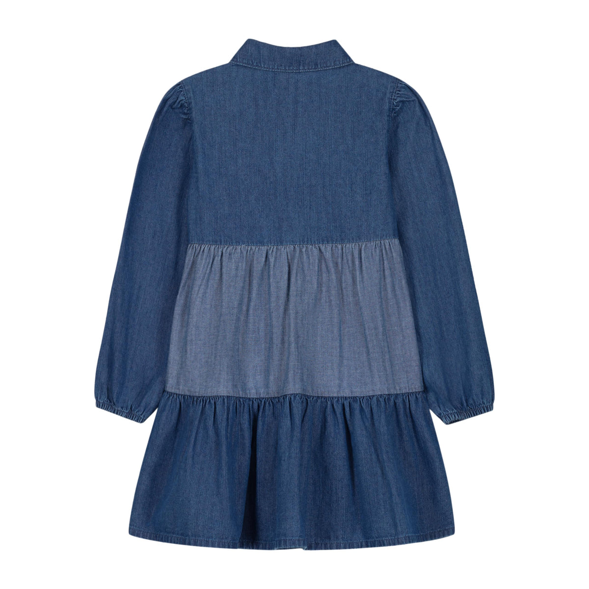 Vestido Camisero Denim Tiered Calvin Klein Jeans | 3 Niveles Color Block + Logo cK Bordado | Niña (2T - 6T)
