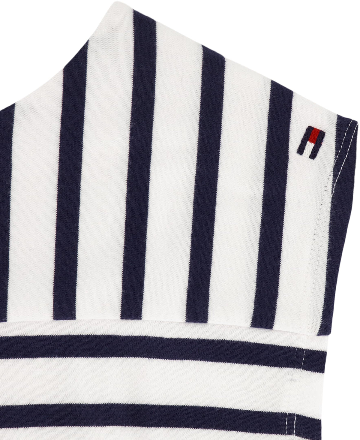 Tommy Hilfiger Vestido Jersey Rayas Niña | Navy/Blanco • Cuello Barco • Manga Casquillo • Bandera TH • Cintura Elástica
