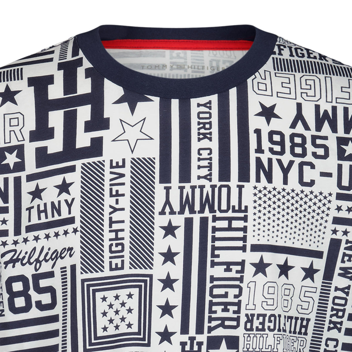 Tommy Hilfiger | Camiseta Niño Manga Corta Estampado NYC USA 1985 Patchwork All-Over 100% Algodón Azul Marino Blanco (8-16T)