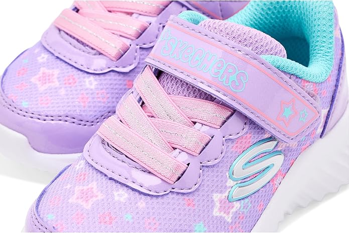 Skechers - Tenis Deportivos Bounder con Cierre Adaptable y Estampado de Estrellas para Niña (Lavanda/Morado) (Talla 21 - 26)