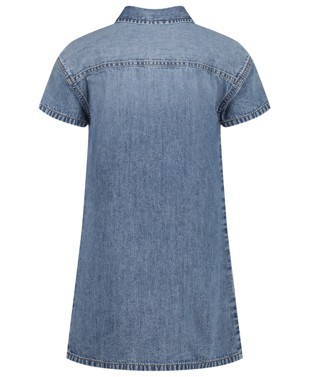 Calvin Klein Jeans Vestido Denim Niña | Azul Dante Wash • Manga Corta • Parche Logo CKJ • Silueta Acampanada