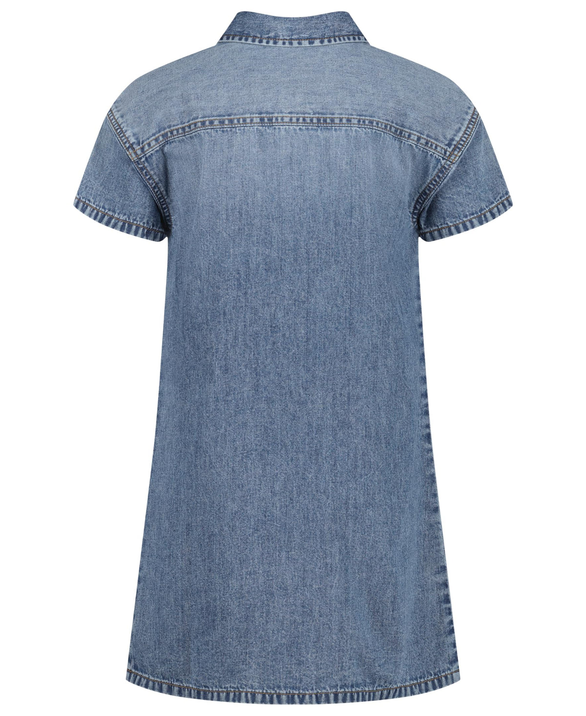 Calvin Klein Jeans Vestido Denim Niña | Azul Dante Wash • Manga Corta • Parche Logo CKJ • Silueta Acampanada