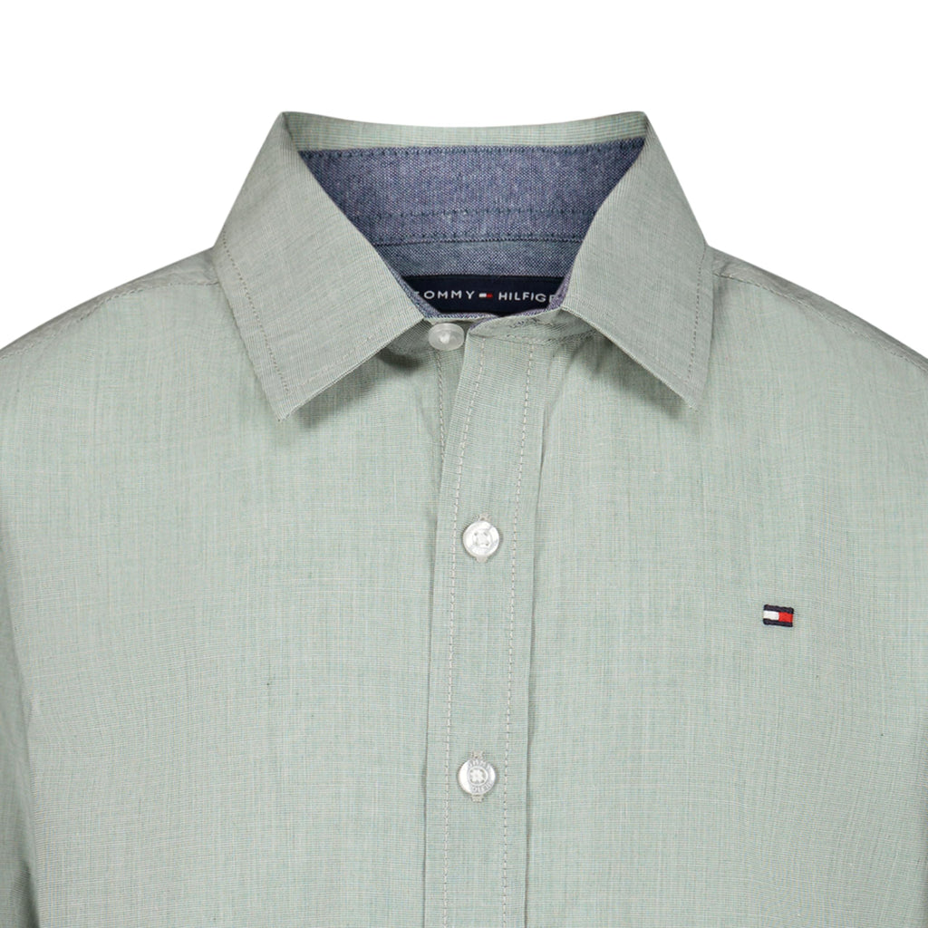 Tommy Hilfiger | Camisa Casual Manga Larga Sólida Verde Menta Niño (8T - 16T)