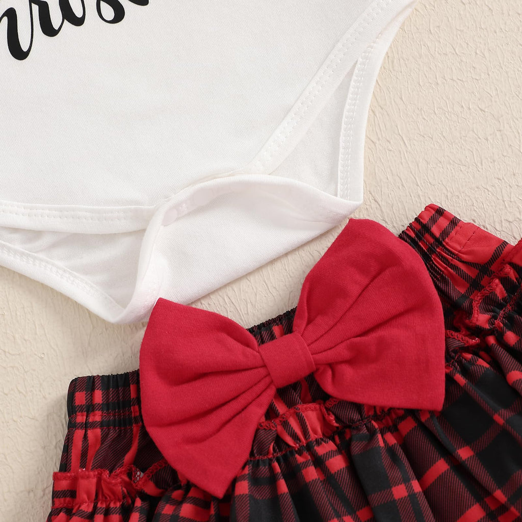 My 1st Christmas Reno | Conjunto Navideño Bebé Niña Falda Cuadros Rojo + Medias + Diadema