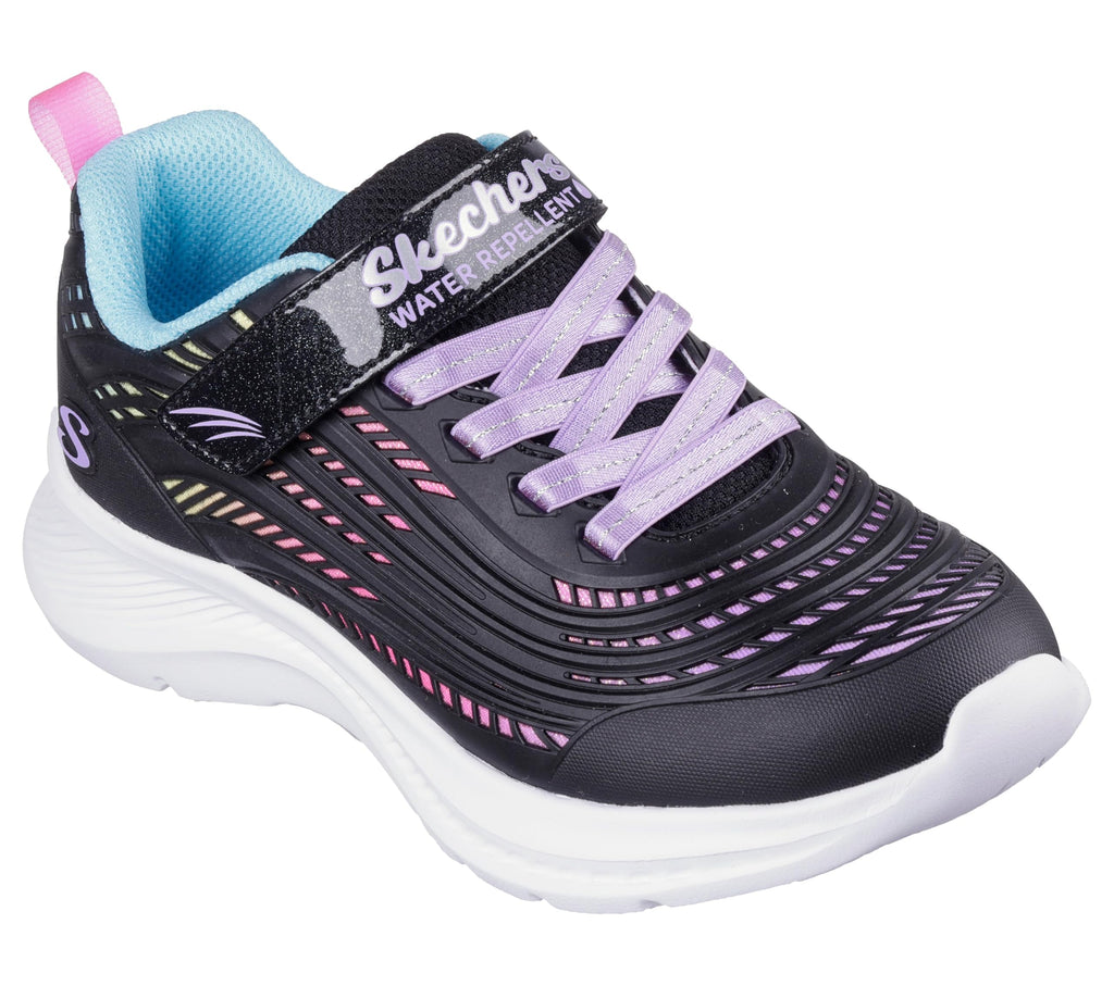 Skechers - Tenis Deportivos Repelentes al Agua Girls' Microspec Advance con Cierre Adaptable para Niña (Negro/Multicolor) (Talla 27 - 36)