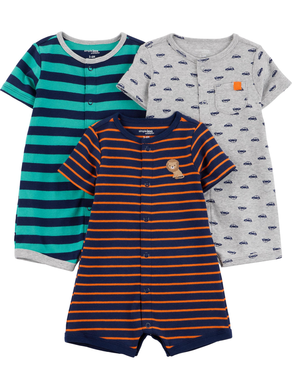 Simple Joys by Carter's | Paquete 3 Rompers con Broches Bebé